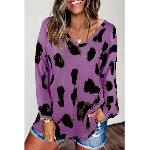 Looty Lush Loose Long-Sleeved Printed T-Shirt Top