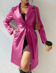 PU Long Sleeve Women's Slim Fit Long Trench Coat Looty Lush