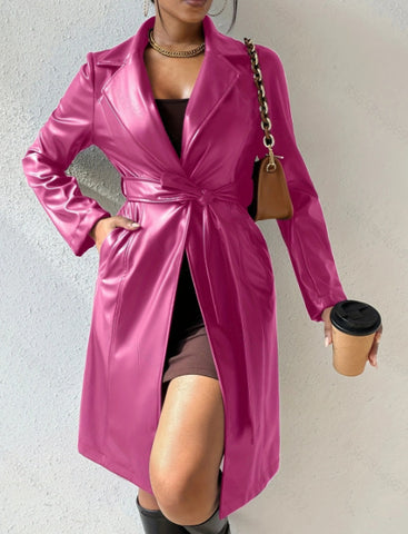 PU Long Sleeve Women's Slim Fit Long Trench Coat Looty Lush