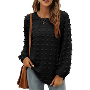 Looty Lush Loose Jacquard Long Sleeve Crew Neck T-shirt Top