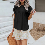 Looty Lush Lace Crochet Pompom Short-Sleeved Casual Shirt Top Women