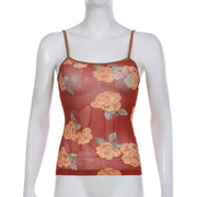 Floral Printed Mesh Small Suspender Bra Vest Top