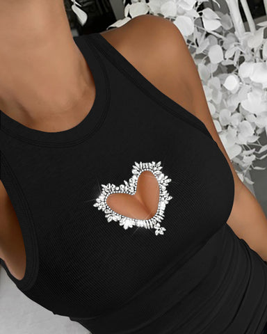 Looty Lush Women's Hollowed Heart Shape Sleeveless Top