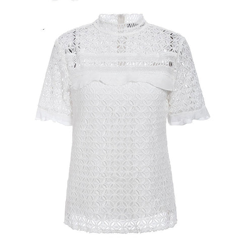 Looty Lush Round neck ruffle temperament lace shirt