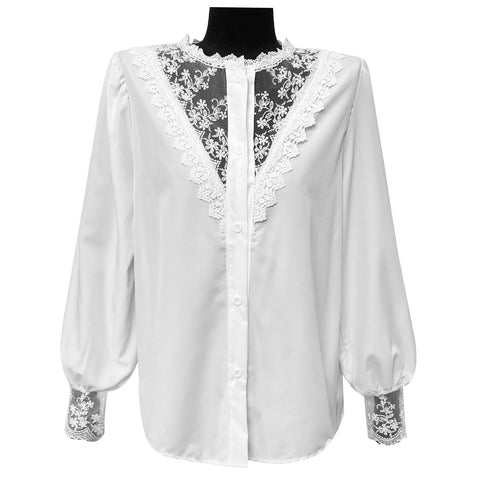 Lace Shirt Lantern Sleeve Single Breasted Top