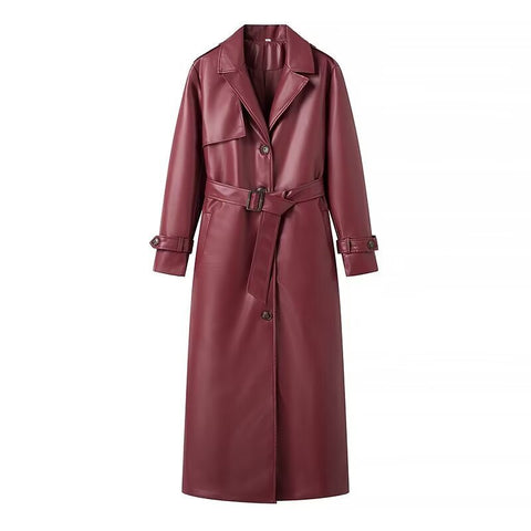 Women's Loose Fashion Long Leather Trench Coat Looty Lush