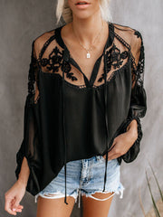 Looty Lush Sexy see-through V-neck lace shirt shirt