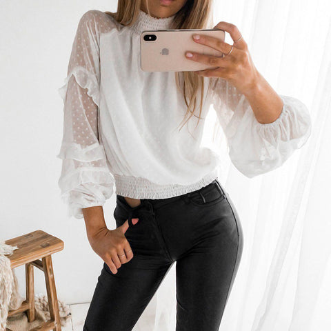 Looty Lush Long sleeve ruffled chiffon T-shirt