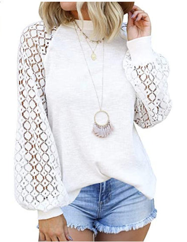 Looty Lush Round Collar Long Sleeves Lace Stitching Blouse Woman