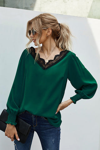 Looty Lush Lace V-neck Long-Sleeved Chiffon Shirt