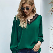 Looty Lush Lace V-neck Long-Sleeved Chiffon Shirt