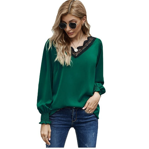 Looty Lush Lace V-neck Long-Sleeved Chiffon Shirt