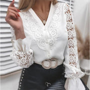 Looty Lush Women's Long Sleeve Lace Fashion V-neck Top