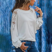 Looty Lush Hollow Long Sleeve Loose Lace T-shirt