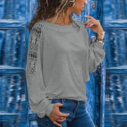 Looty Lush Hollow Long Sleeve Loose Lace T-shirt