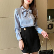 Looty Lush Spring New Bow Satin Long Sleeved Inner Shirt Blouse