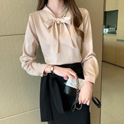 Looty Lush Spring New Bow Satin Long Sleeved Inner Shirt Blouse