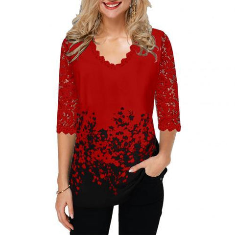 Looty Lush V-neck lace-up printed t-shirt