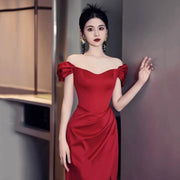 Fashion Bride Wine Red Engagement Wedding Back-to-door Casual Dress Small Looty Lush