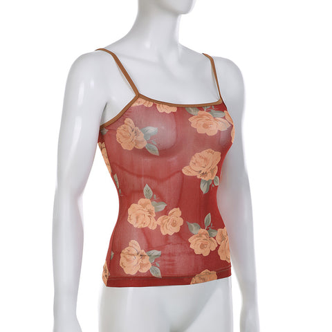 Floral Printed Mesh Small Suspender Bra Vest Top