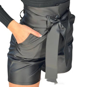 High Waist Black Strap Slim Fit Pu Shorts Belted Looty Lush