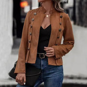 Solid Short Jacket Double Breasted Decorative Design Fashion Retro Suede Long Sleeve Outwear Tops Coat For Womens Clothing Looty Lush