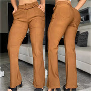 Women's Solid Color In Stock Slim-fit Trousers With Size Belt Looty Lush