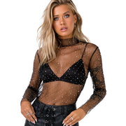 Mesh sequins shiny women's lace shirt