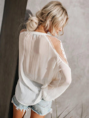 Looty Lush Sexy see-through V-neck lace shirt shirt