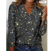 Women's Long Sleeves V-neck Christmas Shiny T-shirt