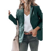 Elegant Slim-fit Lapel Single Breasted Solid Color PU Leather Long-sleeved Top Looty Lush