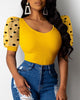 Slim polka dot sleeve T-shirt women