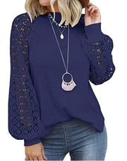 Looty Lush Round Collar Long Sleeves Lace Stitching Blouse Woman