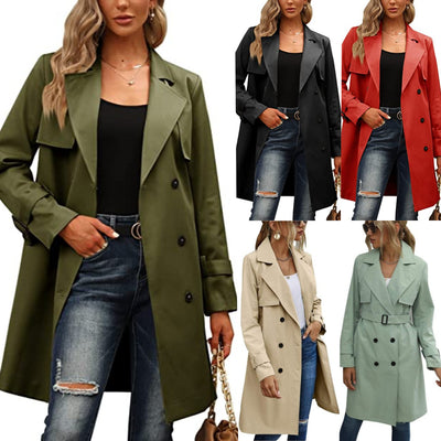 European And American Autumn Women's Double Breasted Fashion Casual Trench Coat Looty Lush