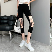 Summer Thin Women's Ripped Mesh Cropped Pants Looty Lush