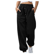 Women's Loose Leisure Sports Drawstring Wide Leg Ankle Banded Pants Looty Lush