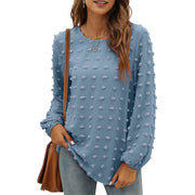 Looty Lush Loose Jacquard Long Sleeve Crew Neck T-shirt Top