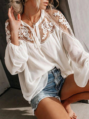 Looty Lush Sexy see-through V-neck lace shirt shirt