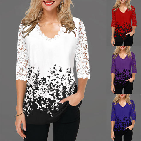 Looty Lush V-neck lace-up printed t-shirt