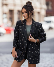 Fashion Printing Lapel Long Sleeve Suit Coat Looty Lush