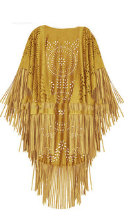 Women's Suede Hollow Fringed Short Sleeve Jacket Looty Lush