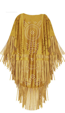 Women's Suede Hollow Fringed Short Sleeve Jacket Looty Lush