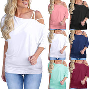 Loose Solid Color Sling Shoulder Top T-Shirt