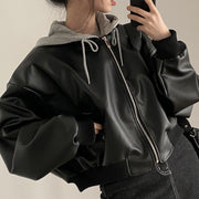 Fake Two-piece Short Leather Jacket Coat Looty Lush