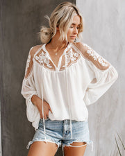 Looty Lush Sexy see-through V-neck lace shirt shirt