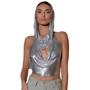 Back Slit Metal Sequins Top Scarf Two-piece Set Looty Lush