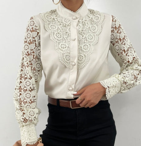 Looty Lush Women's Long Sleeve Lace Fashion V-neck Top