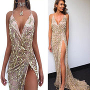 V-neck sexy halter strap sequin dress Looty Lush