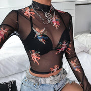 FLYING ANGELS LONG SLEEVE MESH TOP