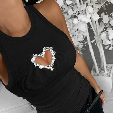 Looty Lush Women's Hollowed Heart Shape Sleeveless Top